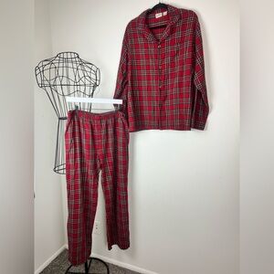 L.L. Bean Men’s Red Tartan Plaid Flannel Pajama Sleep Lounge Set Medium